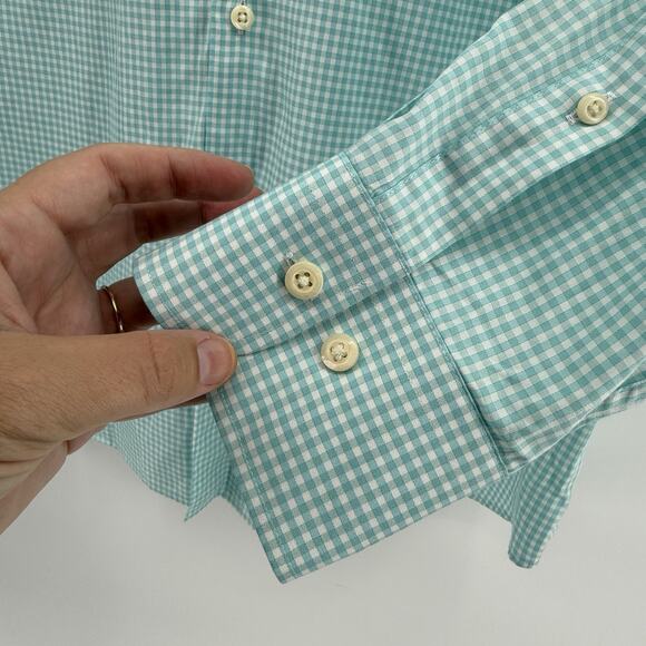 Peter Millar Men's White Blue Check Crown Soft Button Down Shirt Silk Blend XL - Picture 3 of 14